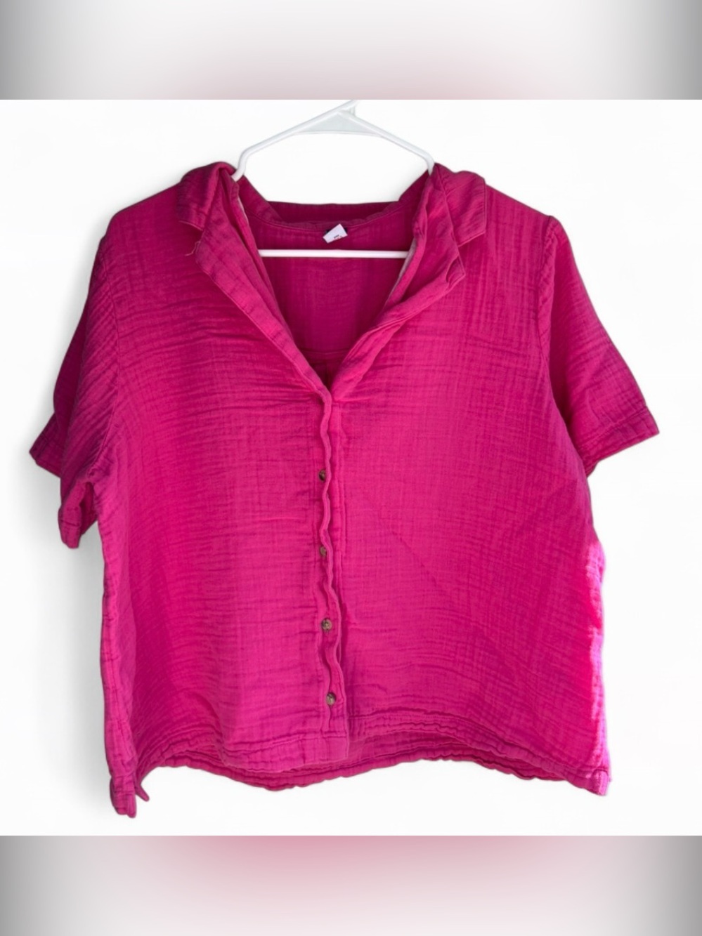Old Navy 100% Cotton Short-Sleeve Button-Down Top in Bright Pink